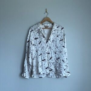 Patrick Christopher 100% Silk Button Front Shoe Print Blouse